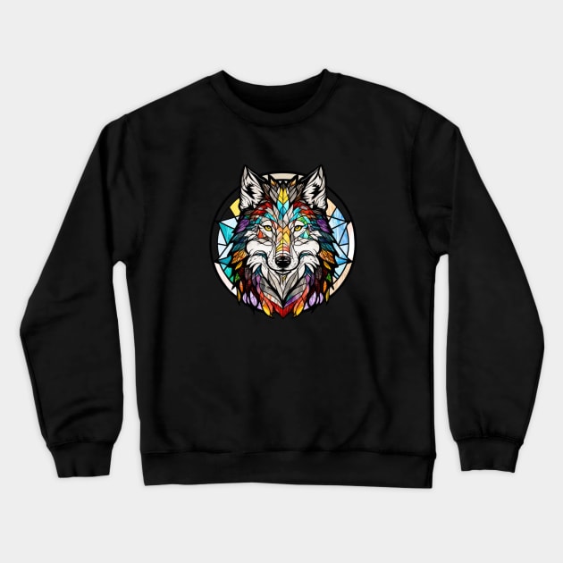 Wolf Animal Portrait Stained Glass Wildlife Outdoors Adventure Crewneck Sweatshirt by Cubebox